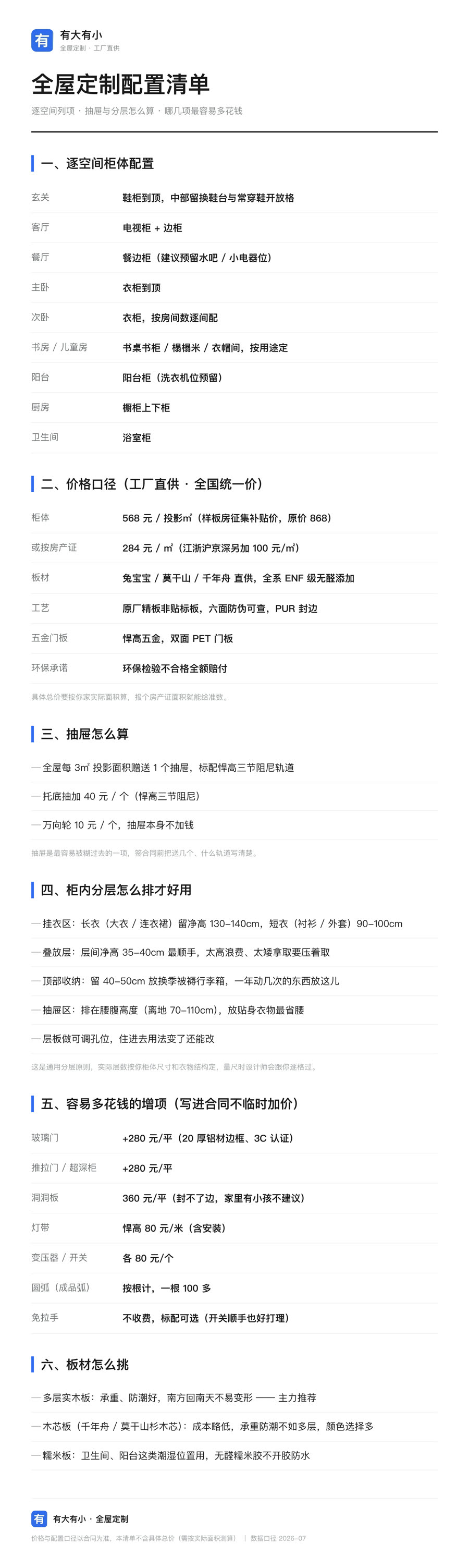 通用版配置清单